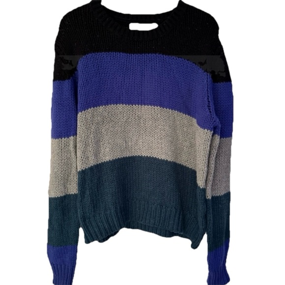 One Grey Day Colorblock Women’s Grey Blue Black Sweater Size Small - Picture 1 of 10